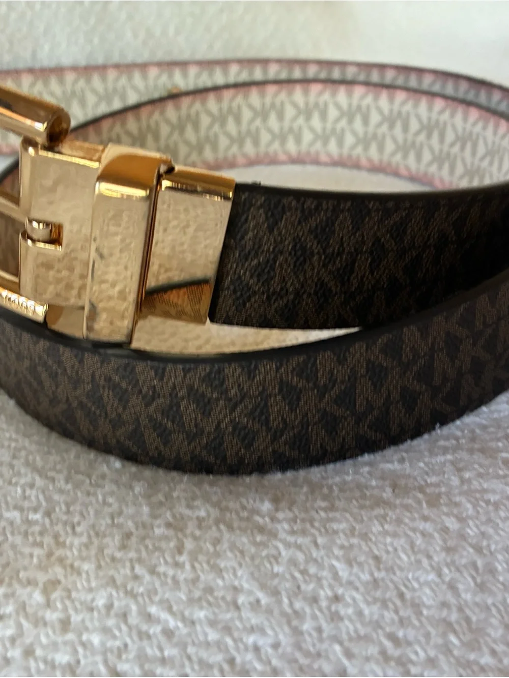 Michael Kors Brown MK Monogram Belt with Gold Hardware